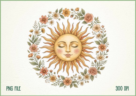 Download Boho Sun Face Floral Wreath Design - Wreath design Collection